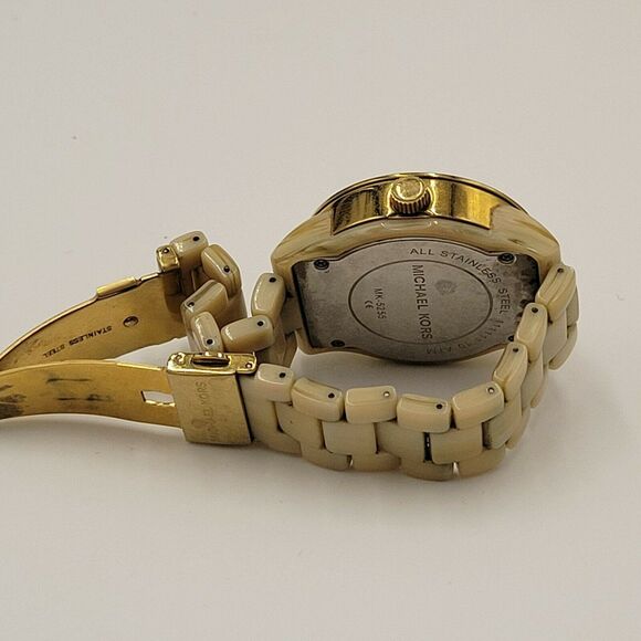 Michael Kors Womens Watch Blonde Tortoise Gold Ceramic Analog Dial Wristwatch - Picture 3 of 4